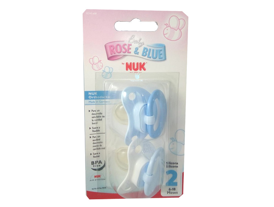 Chupetes de silicona Nuk 6 – 18 meses Azul 2 unidades